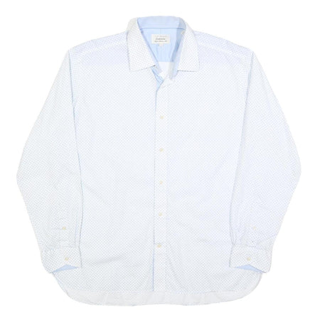 TED BAKER Mens White & Blue Patterned Shirt L Cotton Blend Long Sleeve Smart