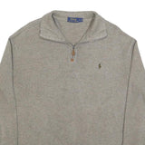 POLO RALPH LAUREN Mens Grey Cotton Pullover Plain 1/4 Zip Jumper L Classic Fit