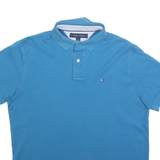 TOMMY HILFIGER Mens Blue Short Sleeve Plain Polo Shirt M Cotton Blend Classic