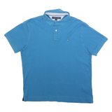 TOMMY HILFIGER Mens Blue Short Sleeve Plain Polo Shirt M Cotton Blend Classic