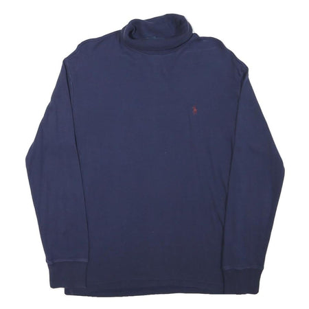 POLO RALPH LAUREN Mens Navy Plain Cotton Blend Jumper Roll Neck Basic Knit M