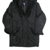 NORTHERN CLIMATE Womens Black Hooded Zip Jacket S Polyester Blend Plain Velvet