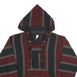 Mens Maroon & Black Striped Hoodie L Acrylic Blend Pullover Casual