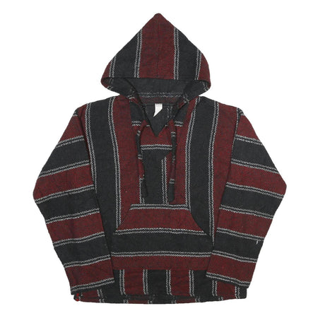 Mens Maroon & Black Striped Hoodie L Acrylic Blend Pullover Casual