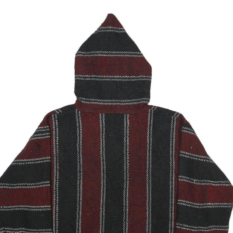 Mens Maroon & Black Striped Hoodie L Acrylic Blend Pullover Casual