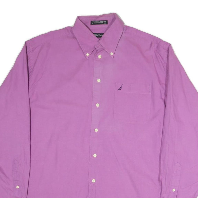 NAUTICA Mens Purple L Button Down Cotton Blend Shirt Classic Fit Casual Wear
