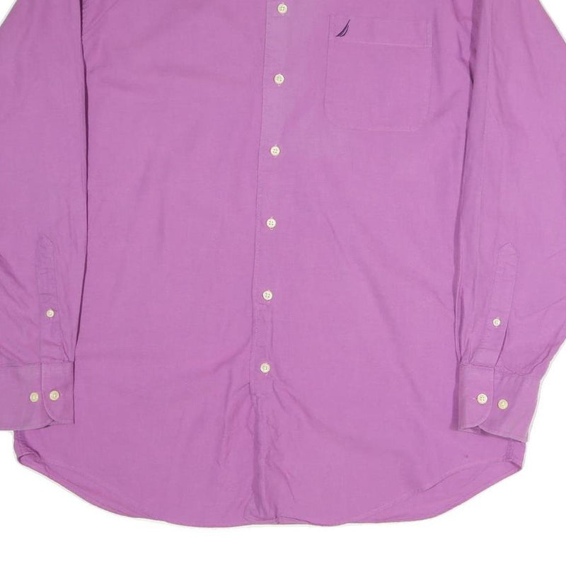 NAUTICA Mens Purple L Button Down Cotton Blend Shirt Classic Fit Casual Wear