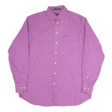 NAUTICA Mens Purple L Button Down Cotton Blend Shirt Classic Fit Casual Wear