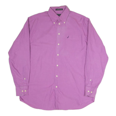 NAUTICA Mens Purple L Button Down Cotton Blend Shirt Classic Fit Casual Wear