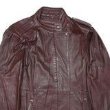 Womens Brown Leather Zip Jacket M Classic Plain Stylish Outerwear M
