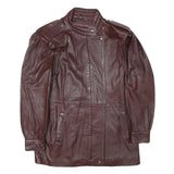 Womens Brown Leather Zip Jacket M Classic Plain Stylish Outerwear M