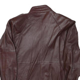 Womens Brown Leather Zip Jacket M Classic Plain Stylish Outerwear M
