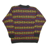 ROSE Womens Grey Yellow Red Purple Patterned Jumper Round Neck Chunky Knit M