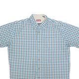 WRANGLER Mens Blue & White Check Shirt M Cotton Blend Casual Short Sleeve Button