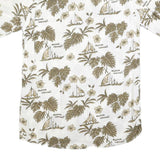 WORLD OF BASIC Mens White & Brown Hawaiian Shirt S Summer Casual Cotton Blend