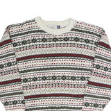 BILL BLASS Mens Cream Patterned Crew Neck Basic Knit Jumper L Cotton Casual Warm