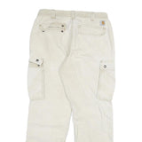 CARHARTT Mens Cotton Blend Beige Relaxed Cargo Trousers W34 L32 Zip Closure