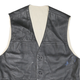 Mens Black Leather Button Jacket M Vest Plain Sleeveless Classic Fit