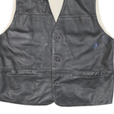 Mens Black Leather Button Jacket M Vest Plain Sleeveless Classic Fit