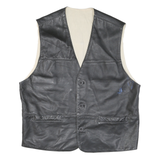 Mens Black Leather Button Jacket M Vest Plain Sleeveless Classic Fit