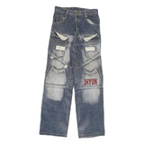 JHYUN Womens Regular Fit Blue Denim Jeans W26 L29 Cargo Pocket Zip Closure
