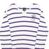 JACK & JONES Mens White & Purple Striped Pattern V-Neck Basic Knit Jumper S