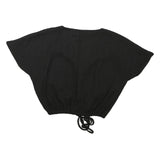 ZARA Womens Black Basic Top Short Sleeve V-Neck S Cropped Drawstring Waist