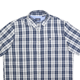 CHAPS Mens Blue & White Check Shirt XL Cotton Blend Button Short Sleeve Casual
