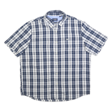 CHAPS Mens Blue & White Check Shirt XL Cotton Blend Button Short Sleeve Casual