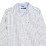 NAUTICA Mens White & Blue Checked Shirt S Cotton Blend Classic Fit Casual Button