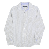 NAUTICA Mens White & Blue Checked Shirt S Cotton Blend Classic Fit Casual Button