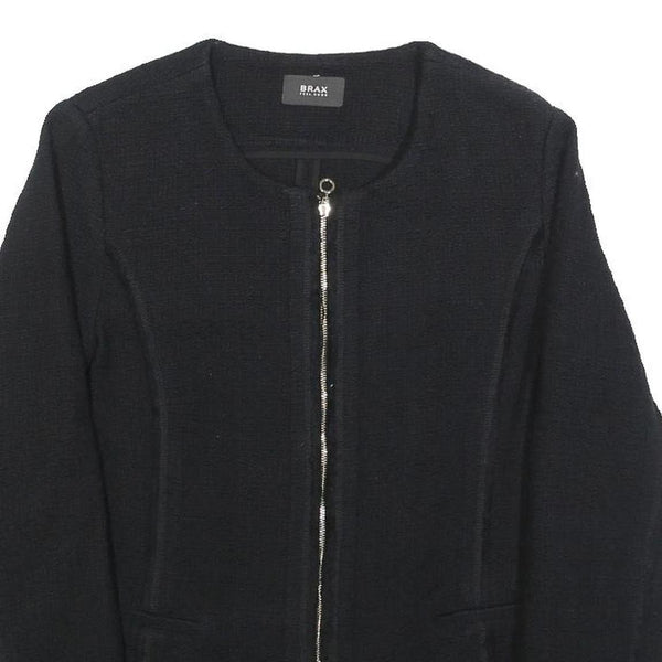 BRAX Womens Black Cotton Jacket S Woven Zip Front Minimalist Design