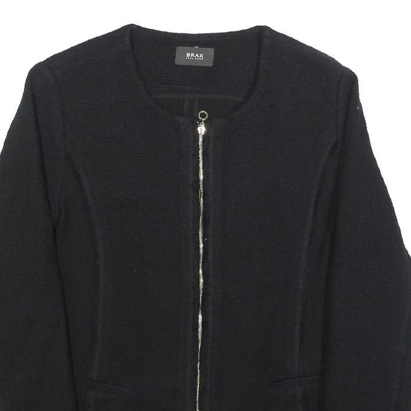 BRAX Womens Black Cotton Jacket S Woven Zip Front Minimalist Design