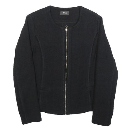 BRAX Womens Black Cotton Jacket S Woven Zip Front Minimalist Design