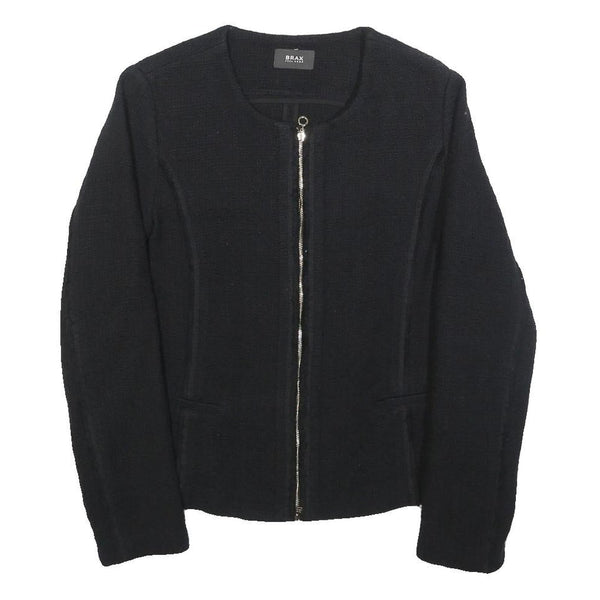 BRAX Womens Black Cotton Jacket S Woven Zip Front Minimalist Design