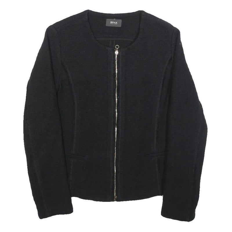 BRAX Womens Black Cotton Jacket S Woven Zip Front Minimalist Design
