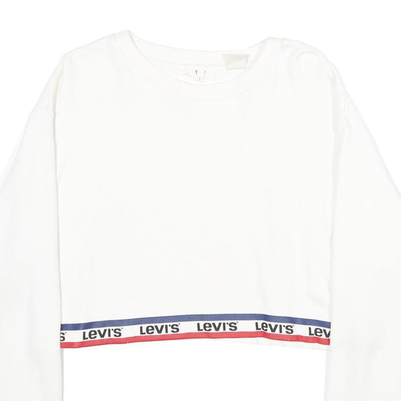 LEVI'S Womens White & Navy Crew Neck XS Logo Band Sweatshirt Crop Top