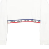 LEVI'S Womens White & Navy Crew Neck XS Logo Band Sweatshirt Crop Top