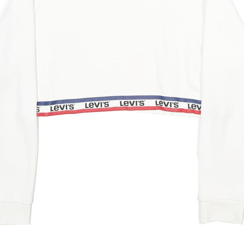 LEVI'S Womens White & Navy Crew Neck XS Logo Band Sweatshirt Crop Top