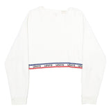 LEVI'S Womens White & Navy Crew Neck XS Logo Band Sweatshirt Crop Top