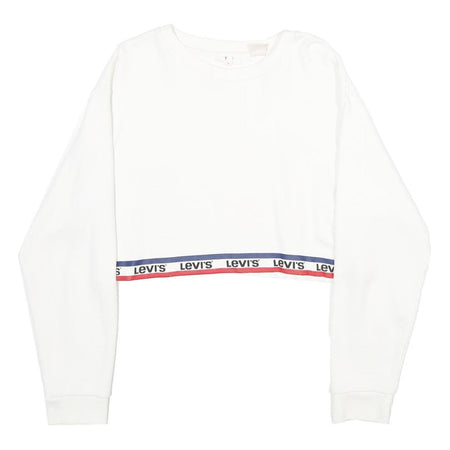 LEVI'S Womens White & Navy Crew Neck XS Logo Band Sweatshirt Crop Top