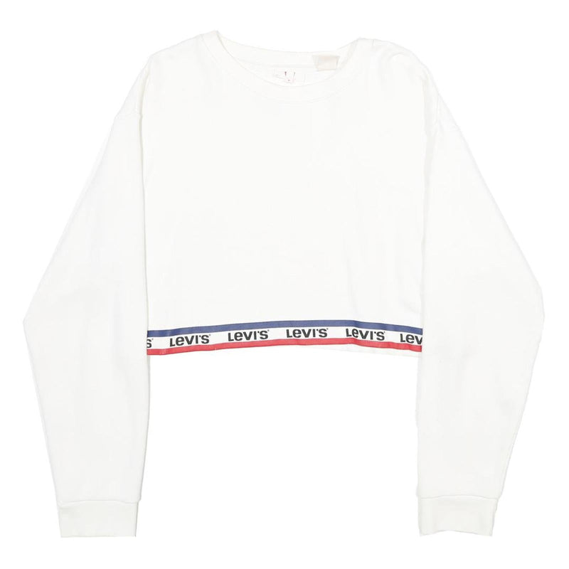 LEVI'S Womens White & Navy Crew Neck XS Logo Band Sweatshirt Crop Top