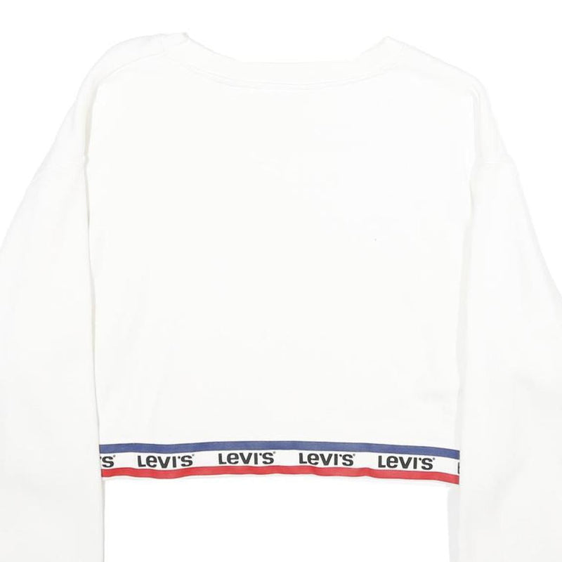 LEVI'S Womens White & Navy Crew Neck XS Logo Band Sweatshirt Crop Top