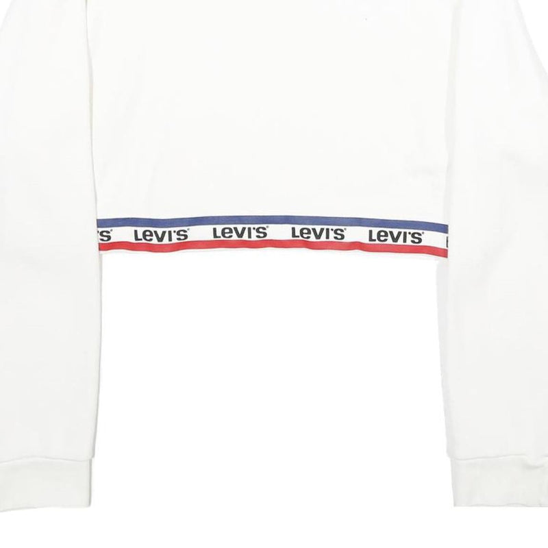 LEVI'S Womens White & Navy Crew Neck XS Logo Band Sweatshirt Crop Top