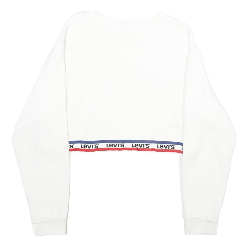 LEVI'S Womens White & Navy Crew Neck XS Logo Band Sweatshirt Crop Top