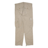 CARHARTT Mens Cotton Blend Beige Relaxed Cargo Trousers W35 L32 Workwear Zip