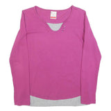 CHAMPION Womens Pink & Grey Cotton Blend Long Sleeve V-Neck Top M Layered Look