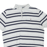 TOMMY HILFIGER Mens Grey & Navy Striped Short Sleeve Polo Shirt M Cotton Blend