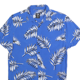 FSBN Mens Blue White Leaf Pattern Shirt S Slim Fit Casual Summer Polyester