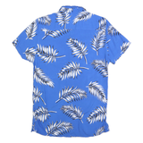 FSBN Mens Blue White Leaf Pattern Shirt S Slim Fit Casual Summer Polyester
